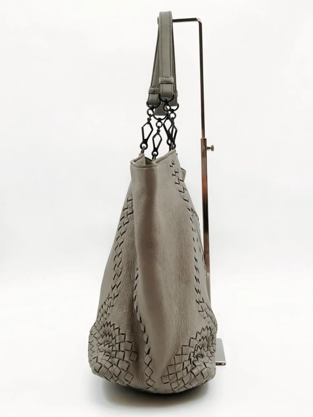 Bottega Veneta Large Leather Tote Bag Gray Intrecciato Shoulder Bag Italy
